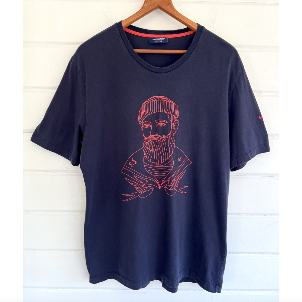 SAINT JAMES 'Ben' Navy Short Sleeved T-Shirt - XL